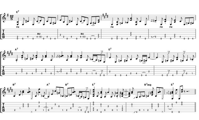 blank Although Albert's rhythm is simplistic, it has a lot of variation within it. You might like to practice the foundations of the riff (bar 1) and follow that pattern throughout the 12-bar. This can help you have a better understanding of the feel and timing.